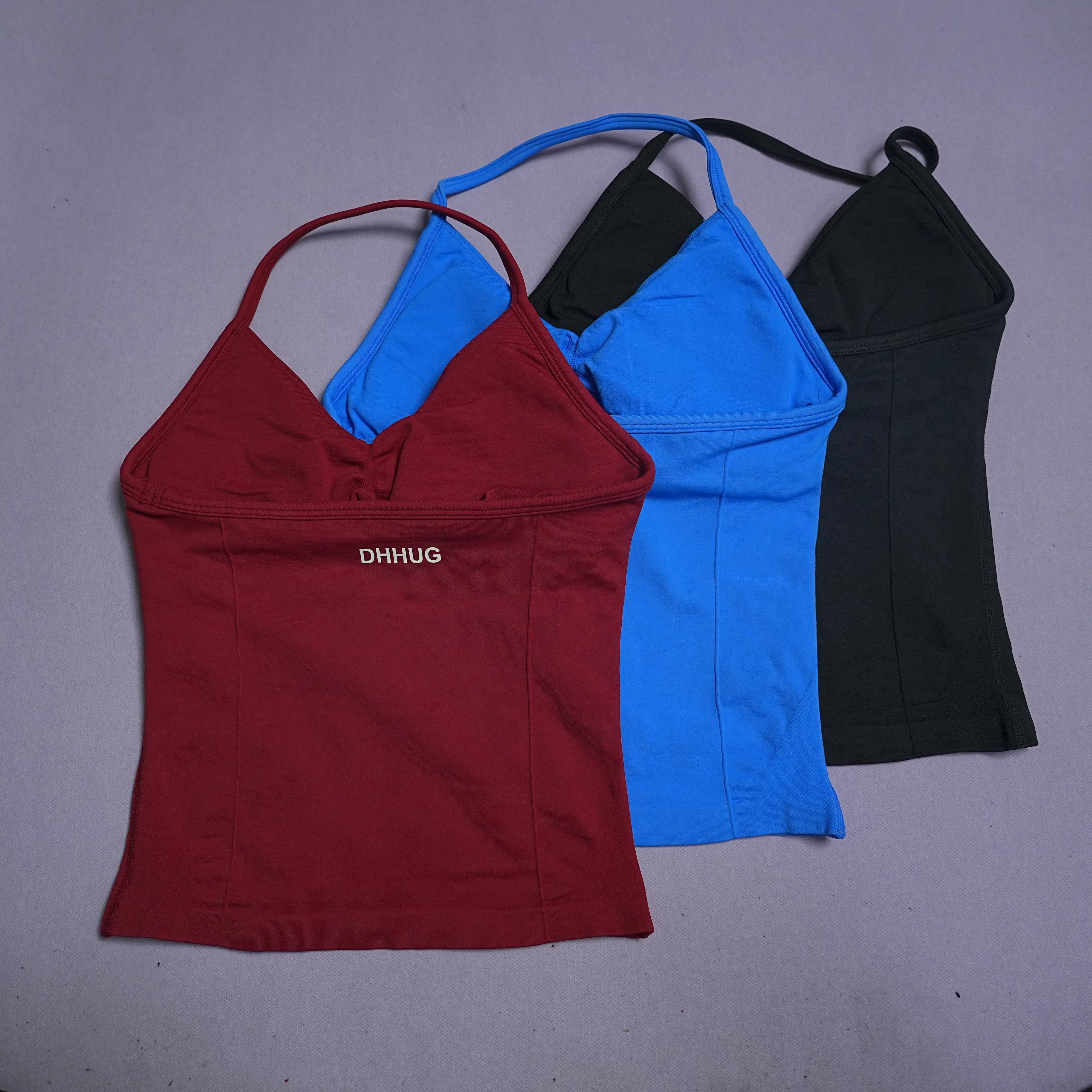 DHHUG Top deportivo para mujer, camiseta sin costuras para yoga con relleno extraíble, top deportivo sin mangas con cuello en V, para gimnasio y correr