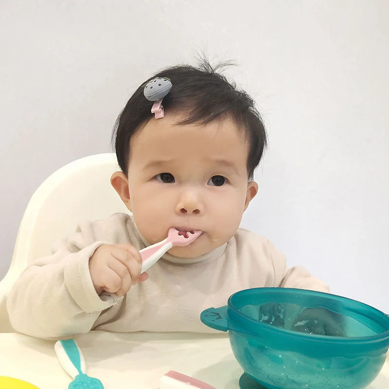 Cuchara de alimentación de bebé, cuchara de pasta de arroz, comida y entrenamiento perfectos para bebés, silicona de calidad alimentaria, cuchara de silicona sin BPA, 2 uds.