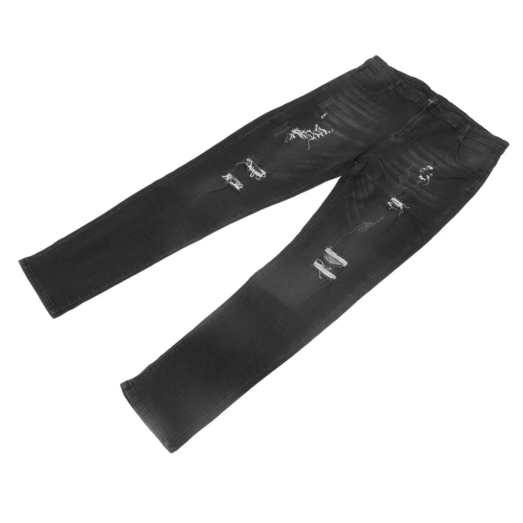 【Venta】Pantalones desgastados para hombre, pantalones ajustados informales con botones y cremallera a la moda con bolsillos para fiesta de viaje