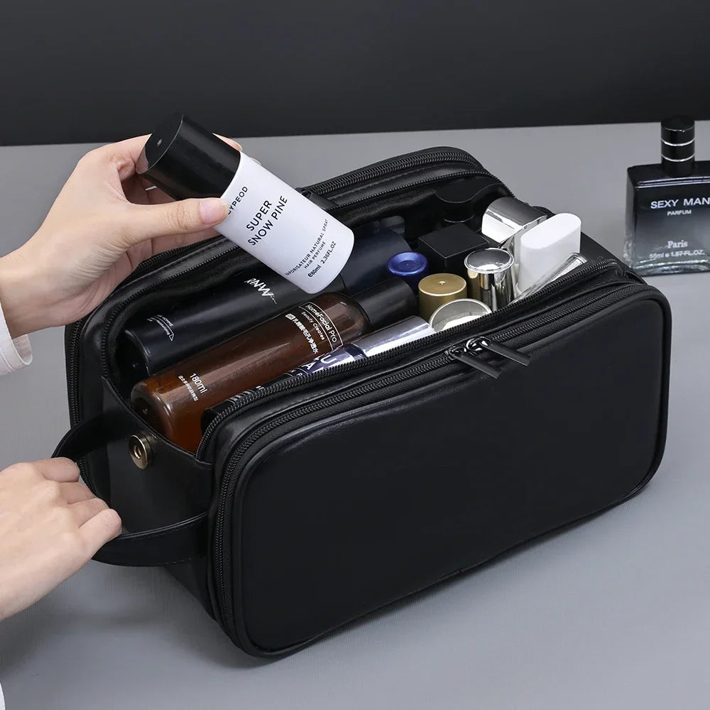 Neceser de PU con múltiples bolsillos para mujer y hombre, bolsas de maquillaje esenciales de viaje, bolsa colgante impermeable, bolsa organizadora de lavado de cosméticos