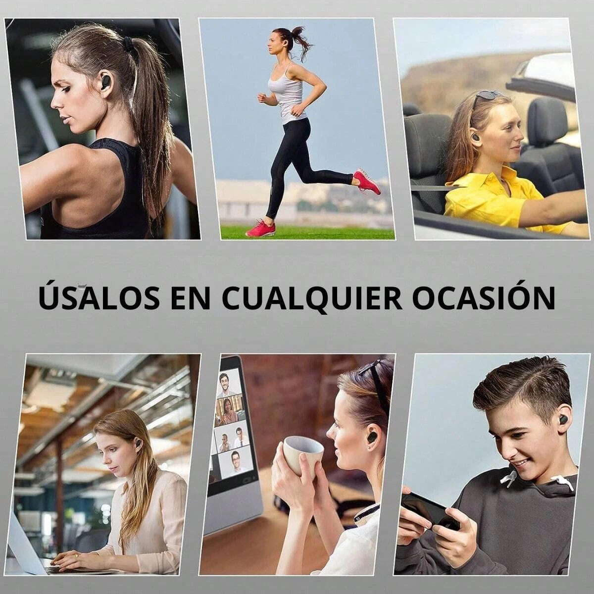 E7S Auriculares inalámbricos Bluetooth con diseño tecnológico, pantalla de alimentación con micrófono con cancelación de ruido, auriculares para coche, trabajar, deportes, entrenamiento, correr