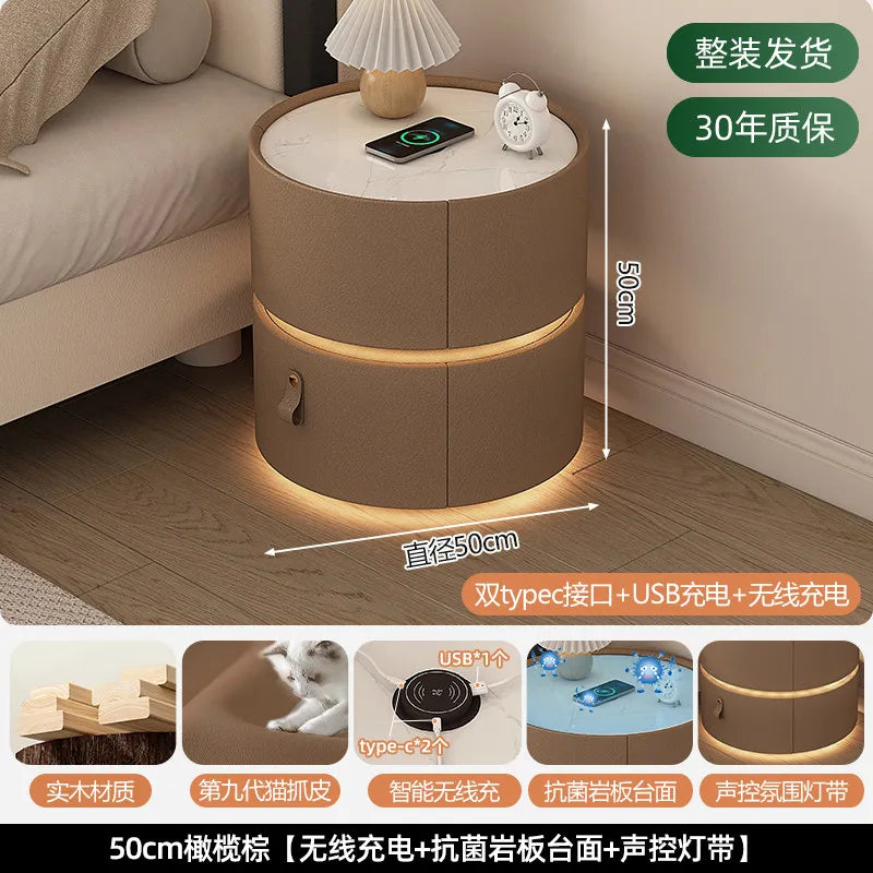 Mesitas de noche minimalistas modernas con carga inalámbrica, mesitas de noche redondas con almacenamiento, mesitas de noche seguras para dormitorio, muebles vintage Szafka Nocna para el hogar