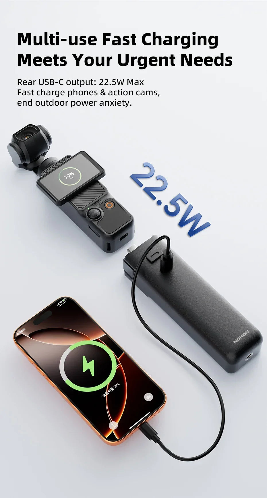Cargador de Gimbal Portátil NOHON para DJI Osmo Pocket 4 Pro 3, Batería de 10000mAh/5000mAh, Banco de Energía Portátil de 22.5W