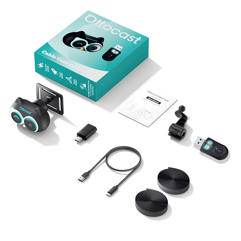 Ottocast Cabin Care Adaptador inalámbrico CarPlay Cámara para coche de bebé 1080P HD 150 °   Monitor de asiento trasero de visión nocturna gran angular para automóvil 98%