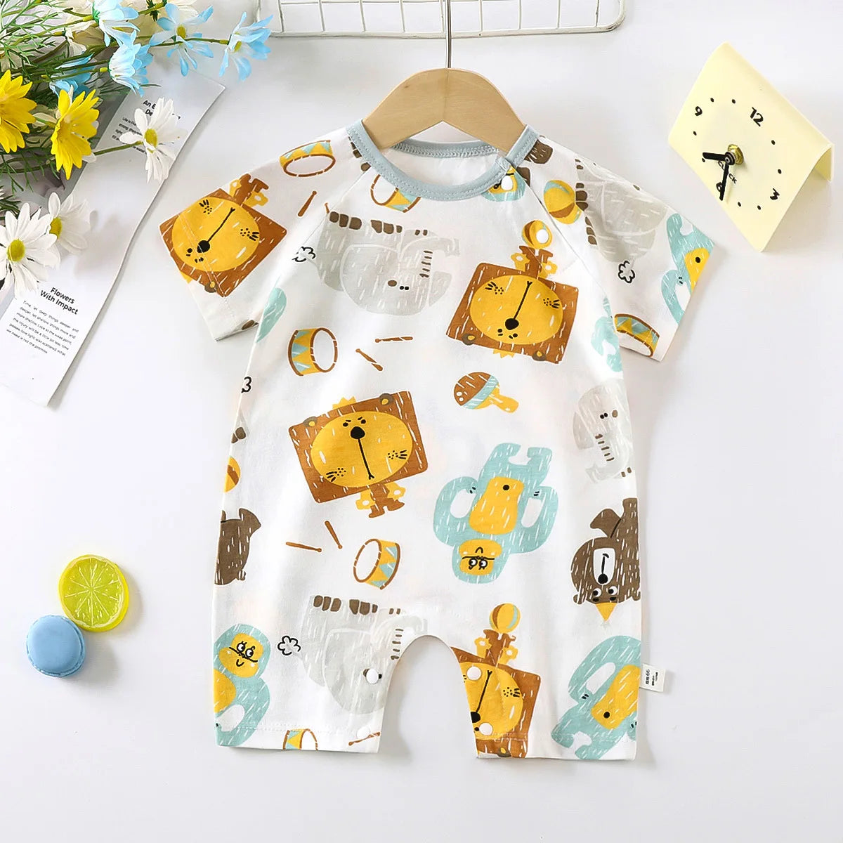 Monos de dibujos animados para bebé, mono de algodón transpirable de verano de manga corta para recién nacidos, niños y niñas, ropa para gatear