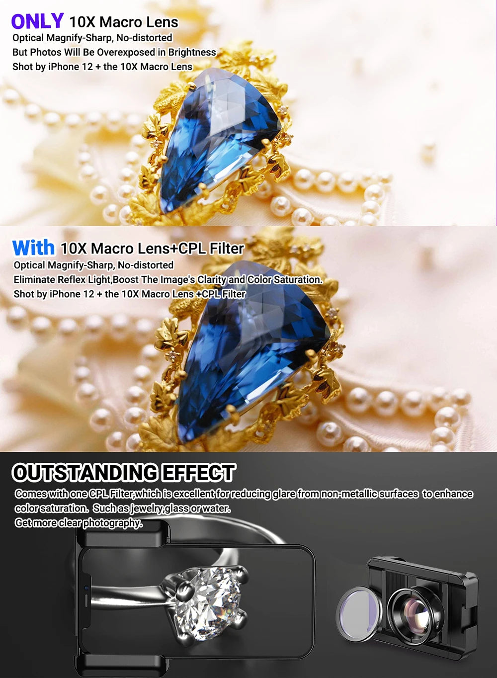APEXEL nueva llegada 4k HD 100mm macro Micro lente con filtro CPL abrazadera multifuncional para iPhone Samsung y todos los teléfonos inteligentes