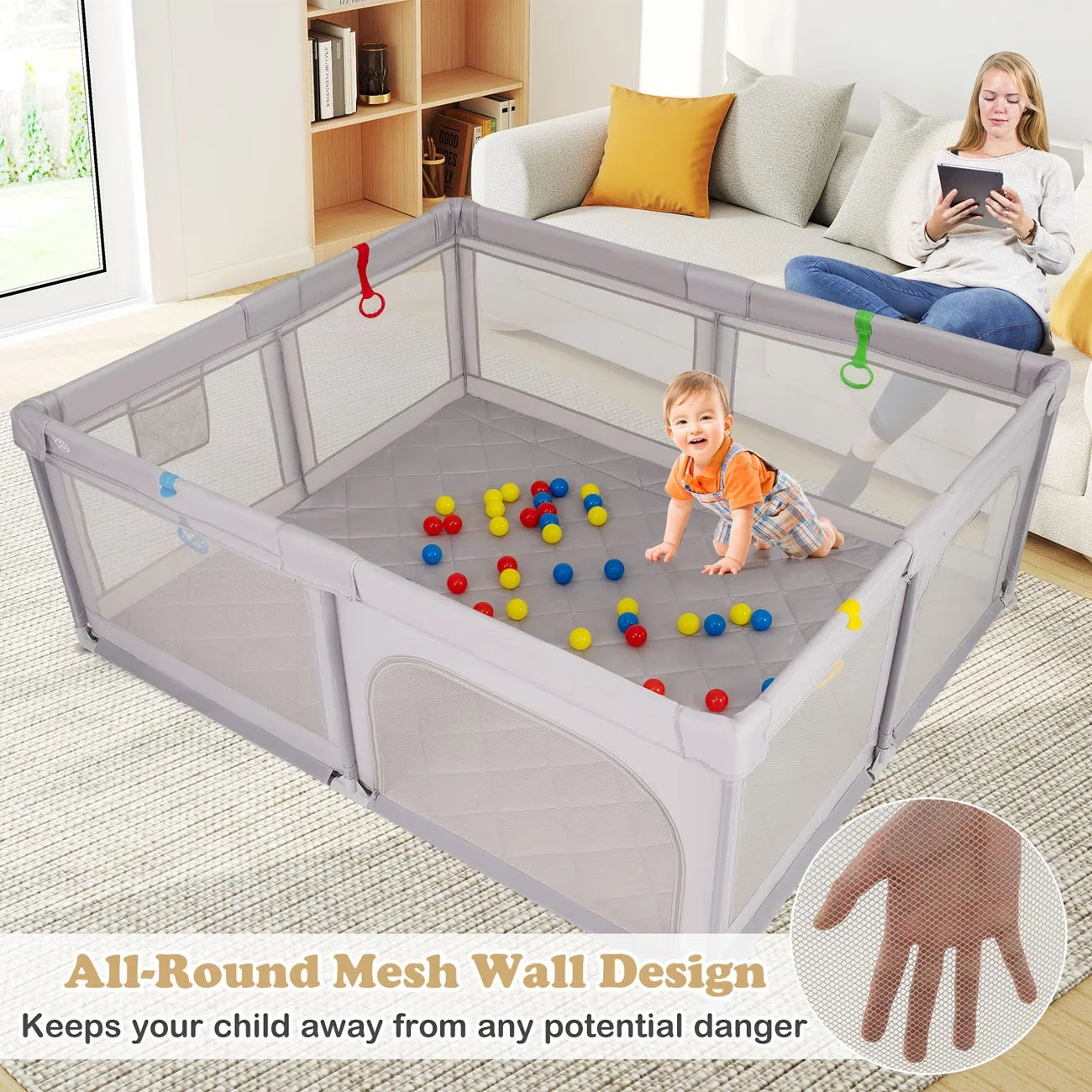 Parque de juegos para bebés / Centro de actividades para niños / Valla grande para bebés para interiores y exteriores con malla suave y transpirable para niños pequeños / Regalo de Halloween y Navidad
