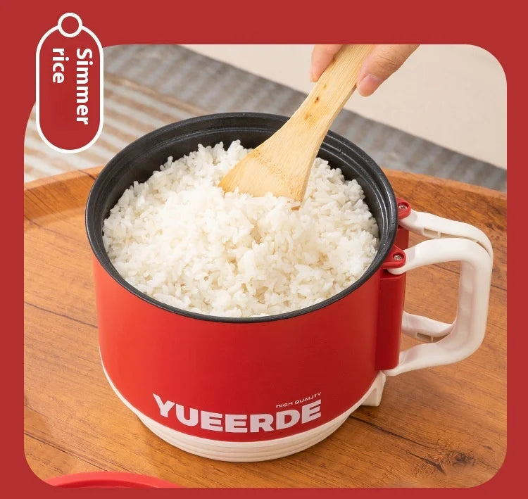 Olla calefactora eléctrica portátil, cocina multiusos de 1,5 l con tapa, Control automático de temperatura, cocina rápida para fideos instantáneos