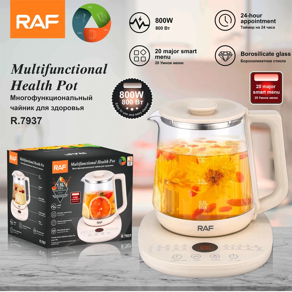 Olla para conservar la salud, hervidor eléctrico de vidrio de 1,5 l, electrodomésticos de cocina, hervidor inteligente, té y café multifuncional automático