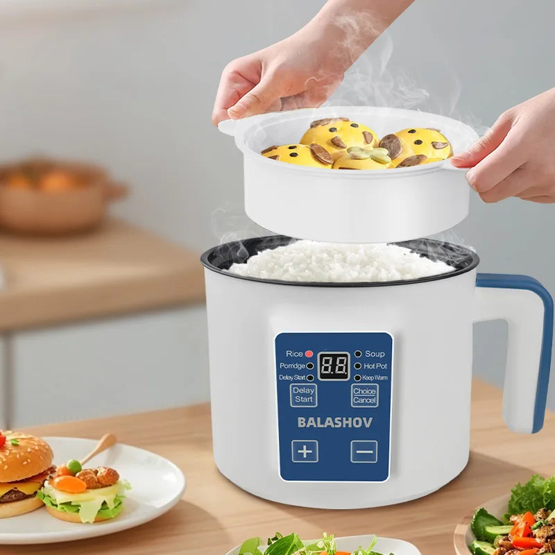 Olla arrocera eléctrica individual de doble capa, Mini cocina automática inteligente para el hogar, enchufe europeo de 220V, multicocina de arroz al vapor P