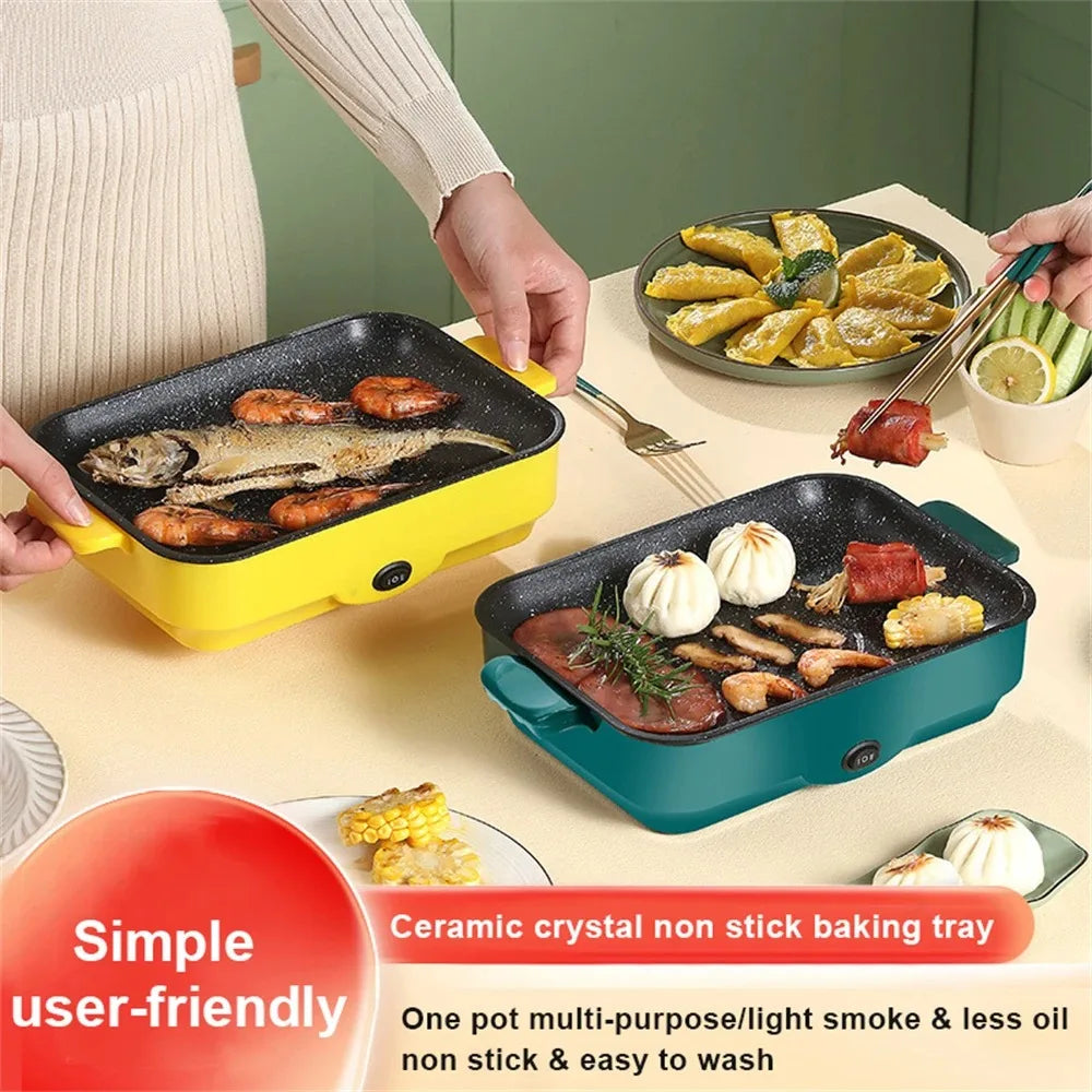 Parrilla eléctrica multifuncional para barbacoa, Mini bandeja cuadrada para hornear eléctrica de 26cm, Wok eléctrico para panqueques y carne, bandeja para freír de cocina