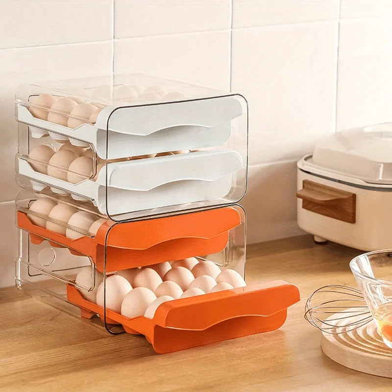 Organizador de Cocina 2026: Caja de Almacenamiento de Huevos para Refrigerador, Plástico, 2 Niveles, Tipo Cajón, Gran Capacidad