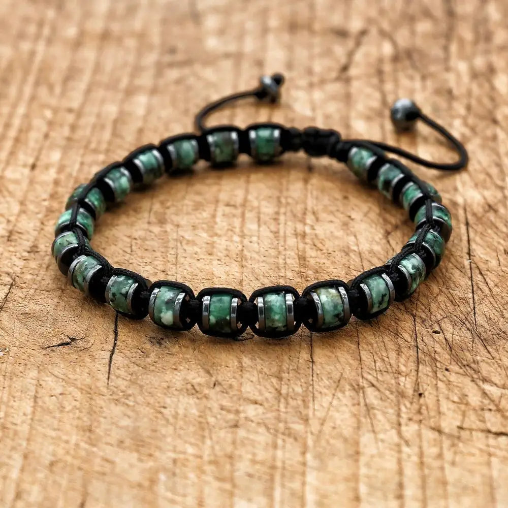 Pulsera trenzada de cuentas de hematita de malaquita de 3x6mm, pulsera tejida hecha a mano con abalorio de Yoga bohemio, joyería de moda para hombres y mujeres