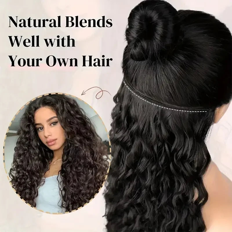 Extensiones de cabello con Clip rizado largo sintético para mujer, postizos rizados con Clip, piezas falsas de cabeza completa, pelo negro y marrón