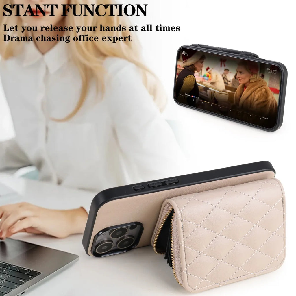Nueva tendencia, funda de teléfono de cuero PU con patrón de cordero para iPhone 17 /16 /15/14/13/12/11, funda para tarjetas multifuncional, cadena larga elegante