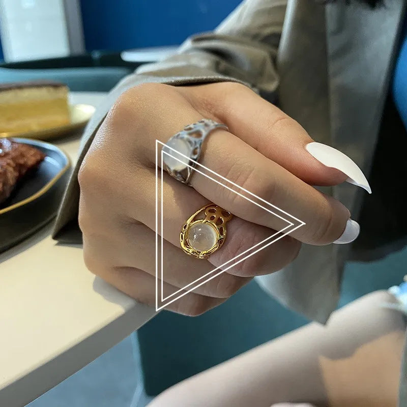 Anillo de Ópalo de Plata de Ley 925 para Mujer, Ajustable, para el Dedo Índice, Diseño Simple y Elegante, Joyería de Alta Gama, Regalo