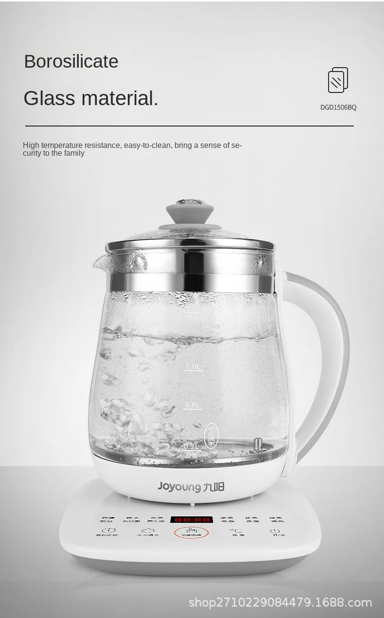 Olla saludable Jiuyang de 220V, tetera de flores multifuncional, tetera de vidrio para estofado, Mini cocina portátil de 1,5 l, cocina para postre y té