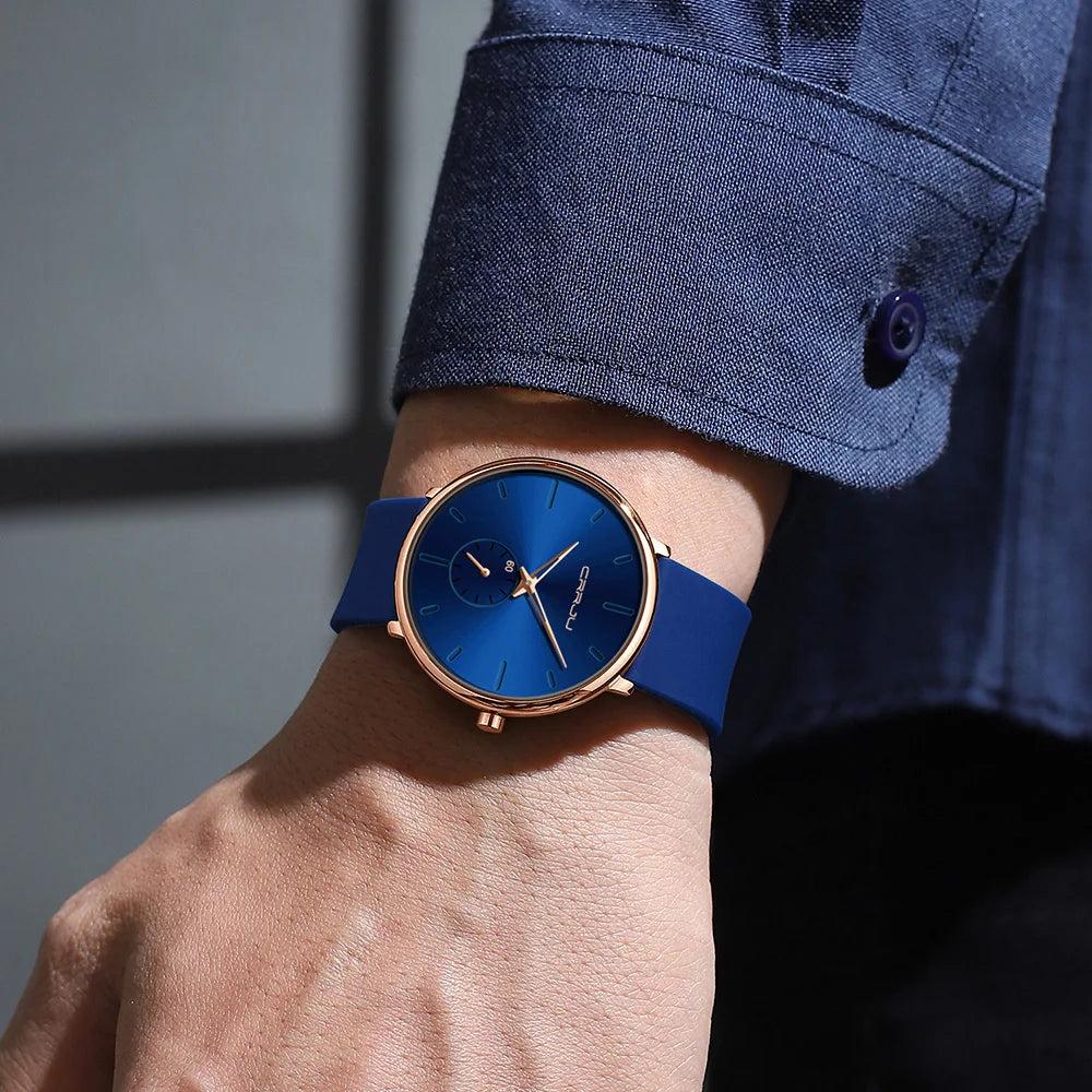CRRJU-Conjunto de relojes de silicona informales para hombre y mujer, relojes de pulsera de cuarzo con esfera Simple, reloj de vestir para mujer