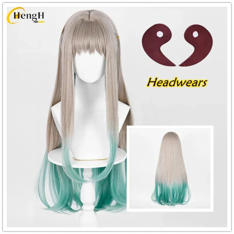 ¡Nuevo! Pelo sintético Anime largo 78cm gris verde peluca rizada Nene pelo resistente al calor fiesta mujer Cosplay pelucas de Anime
