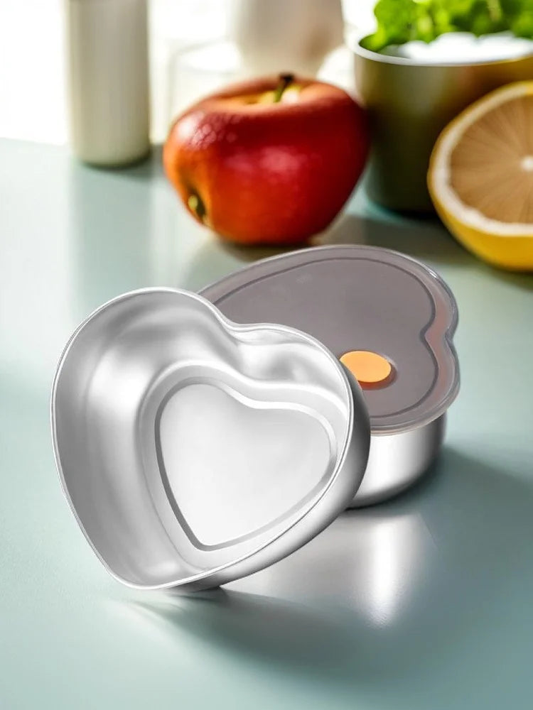 Organizadores de alimentos de cocina en forma de amor con tapas, caja de almacenamiento de acero inoxidable 410, accesorios de cocina a prueba de fugas de gran capacidad