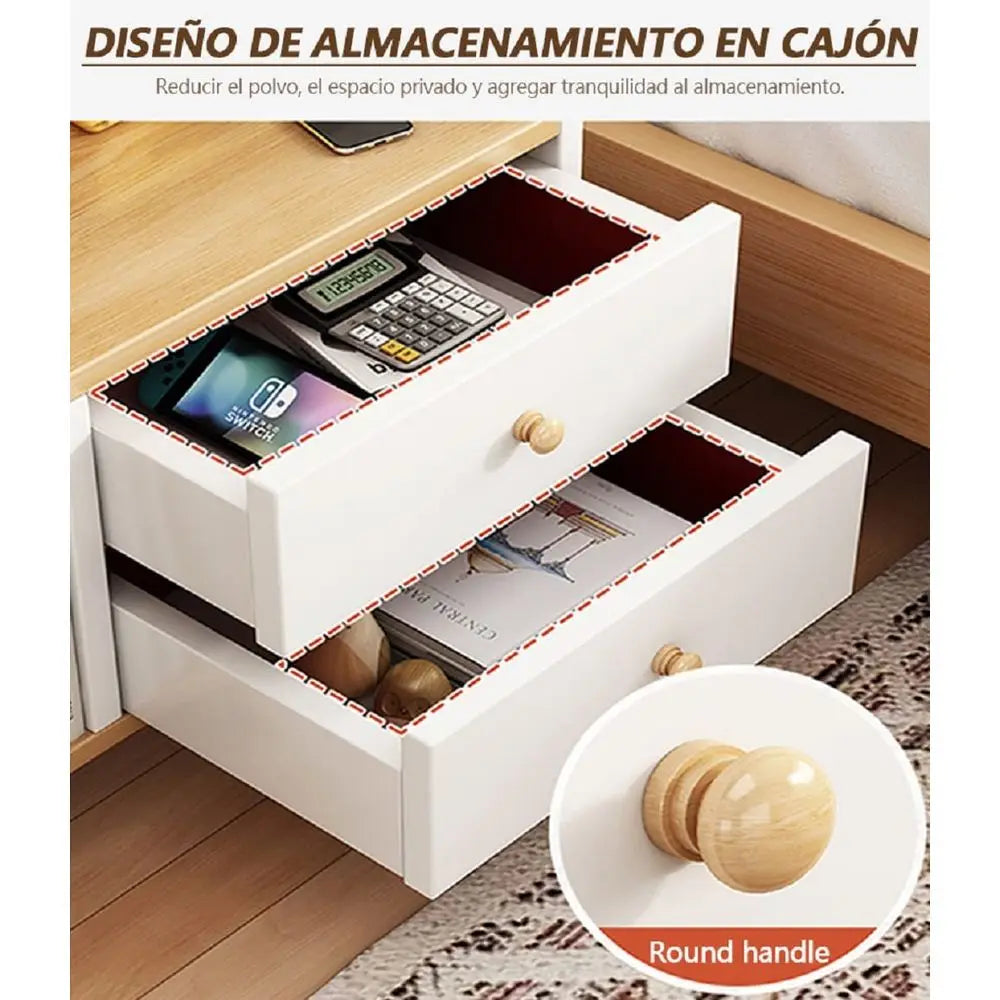 Mesita de Noche Moderna de 3 Niveles con Cajones y Patas, Mesa Auxiliar Duradera, Estable y Encantadora, con Estante