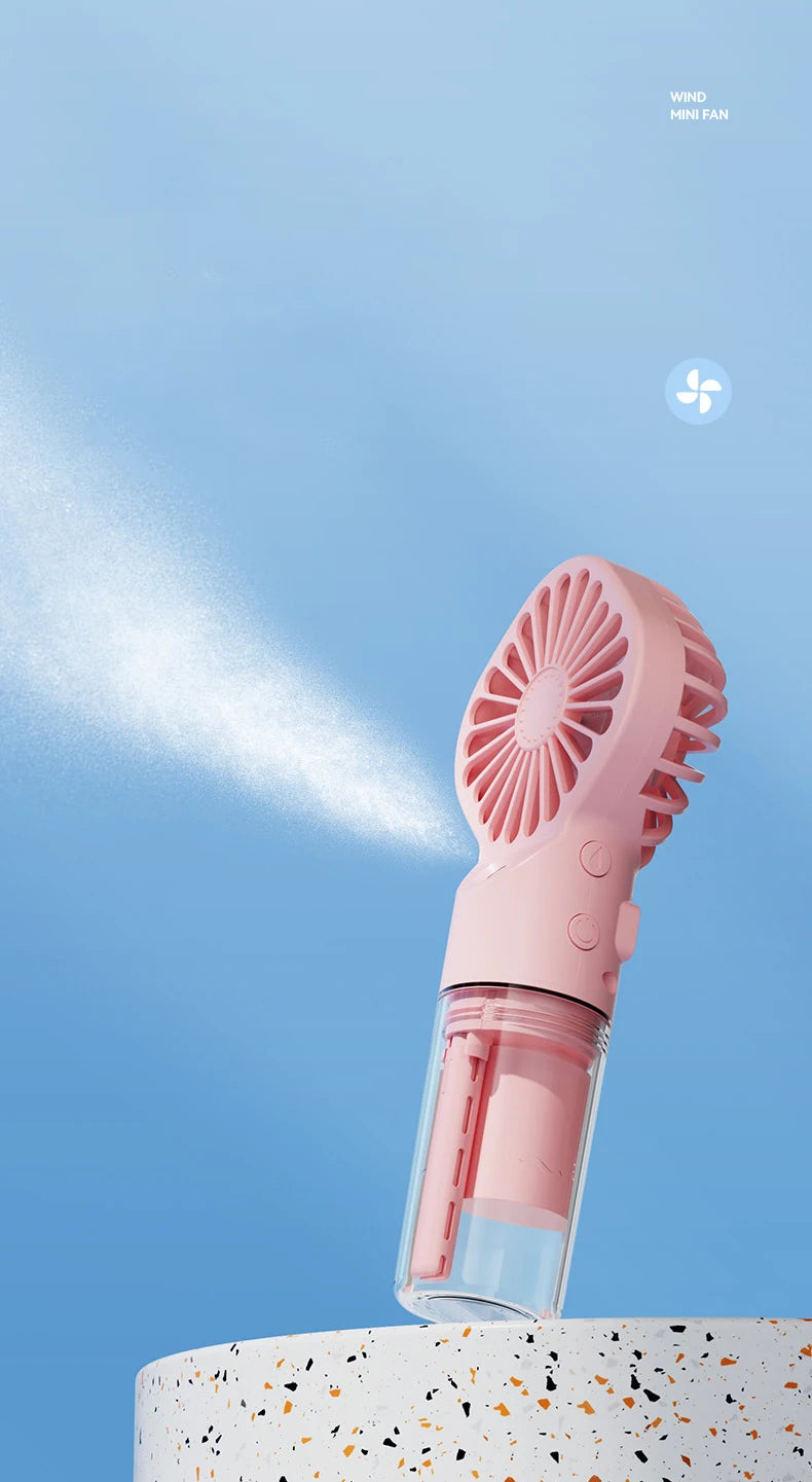 Ventilador de pulverización portátil de mano, ventilador de niebla de pulverización de agua, miniventilador de dormitorio de estudiantes, suministros de verano, herramientas de refrigeración, ventilador pequeño para exte