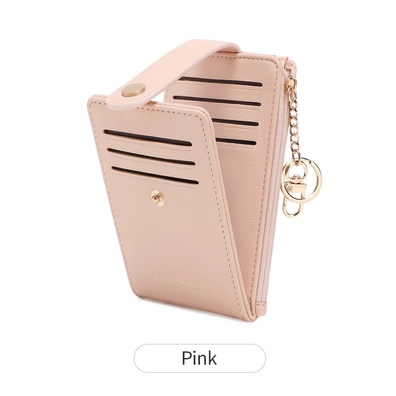Elegante tarjetero plegable vertical, cartera ultrafina para mujer, tarjetero plegable, monedero con cremallera, bolso de mano con llavero