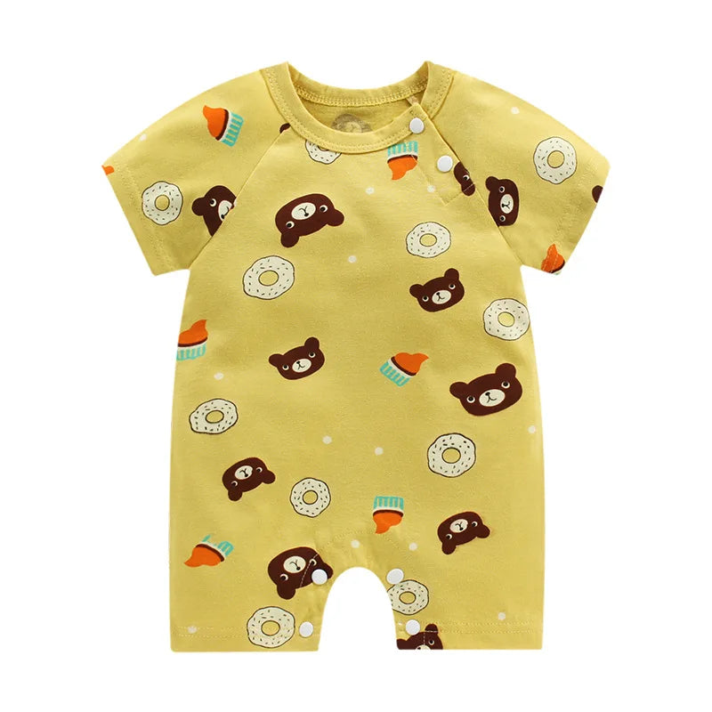 Monos de dibujos animados para bebé, mono de algodón transpirable de verano de manga corta para recién nacidos, niños y niñas, ropa para gatear