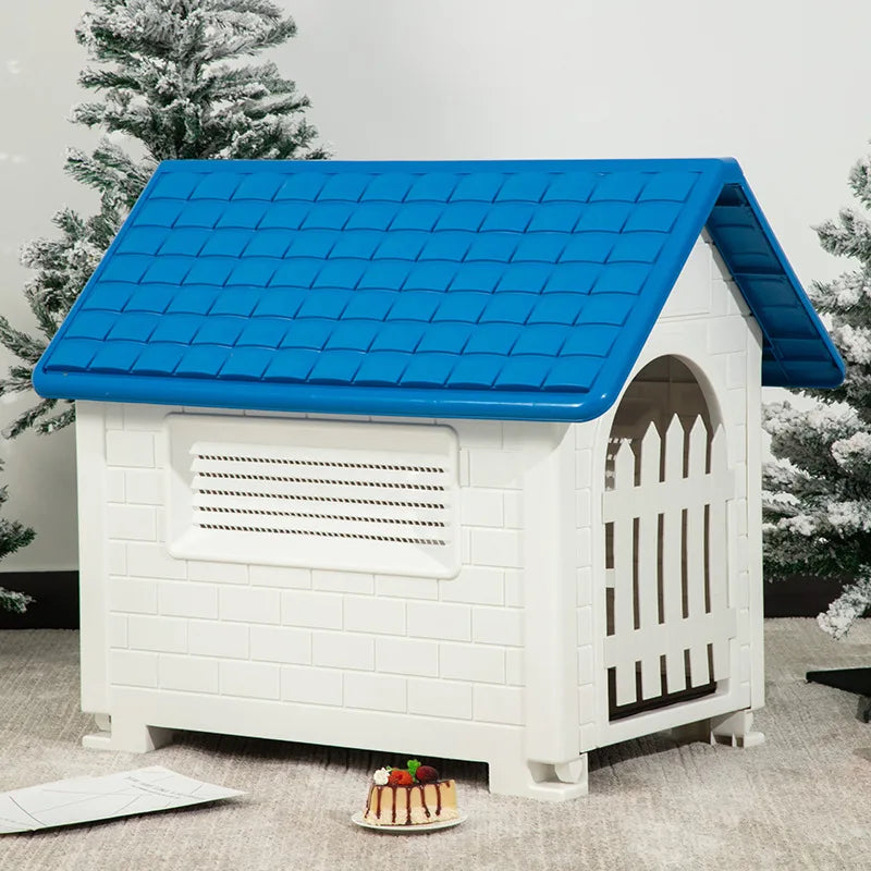 Casa para perros interior y exterior: cubierta extraíble a prueba de lluvia, perrera de plástico para perros medianos/grandes, refugio impermeable y resistente al viento