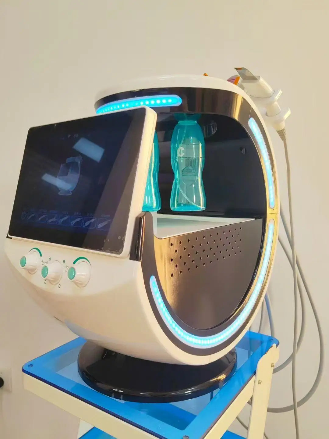 7 en 1 Analizador inteligente de azul hielo Máquina facial multifunción Diamond Hydra Dermoabrasión Facial Aquafacial