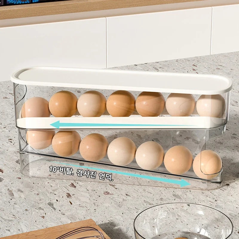 Caja de huevos tipo diapositiva, doble rodillo automático para huevos, puerta lateral para refrigerador, almacenamiento de huevos, soporte para huevos para encimera de cocina