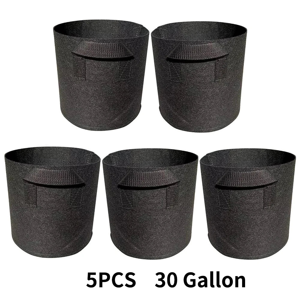 Paquete de 5 bolsas de cultivo, macetas de tela no tejida para plantar jardines con mango reforzado (3 galones, 4 galones, 5 galones, 7 galones, 30 galones)