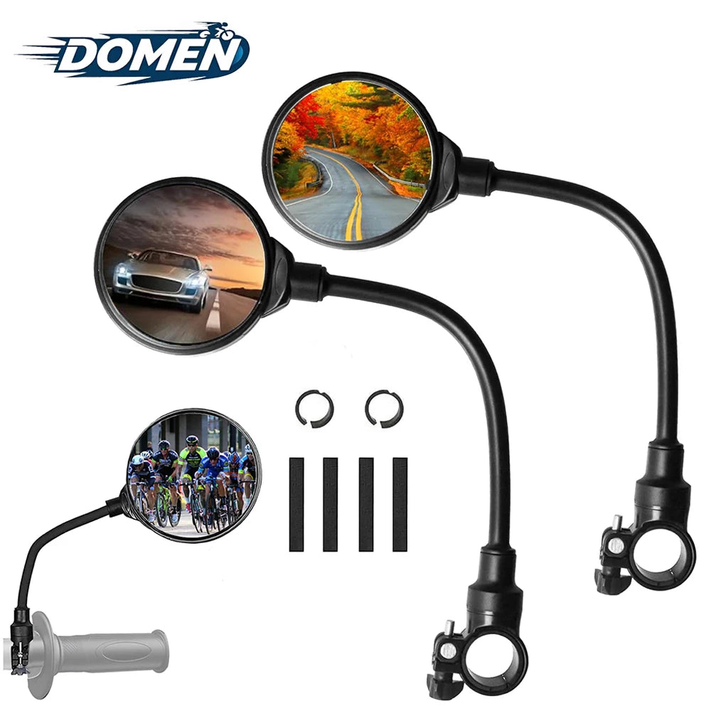 DOMEN-espelhos retrovisores para manillar de bicicleta, giratorios 360 para bicicleta, motocicleta, manguera flexible, espejo retrovisor gran angular ajustable