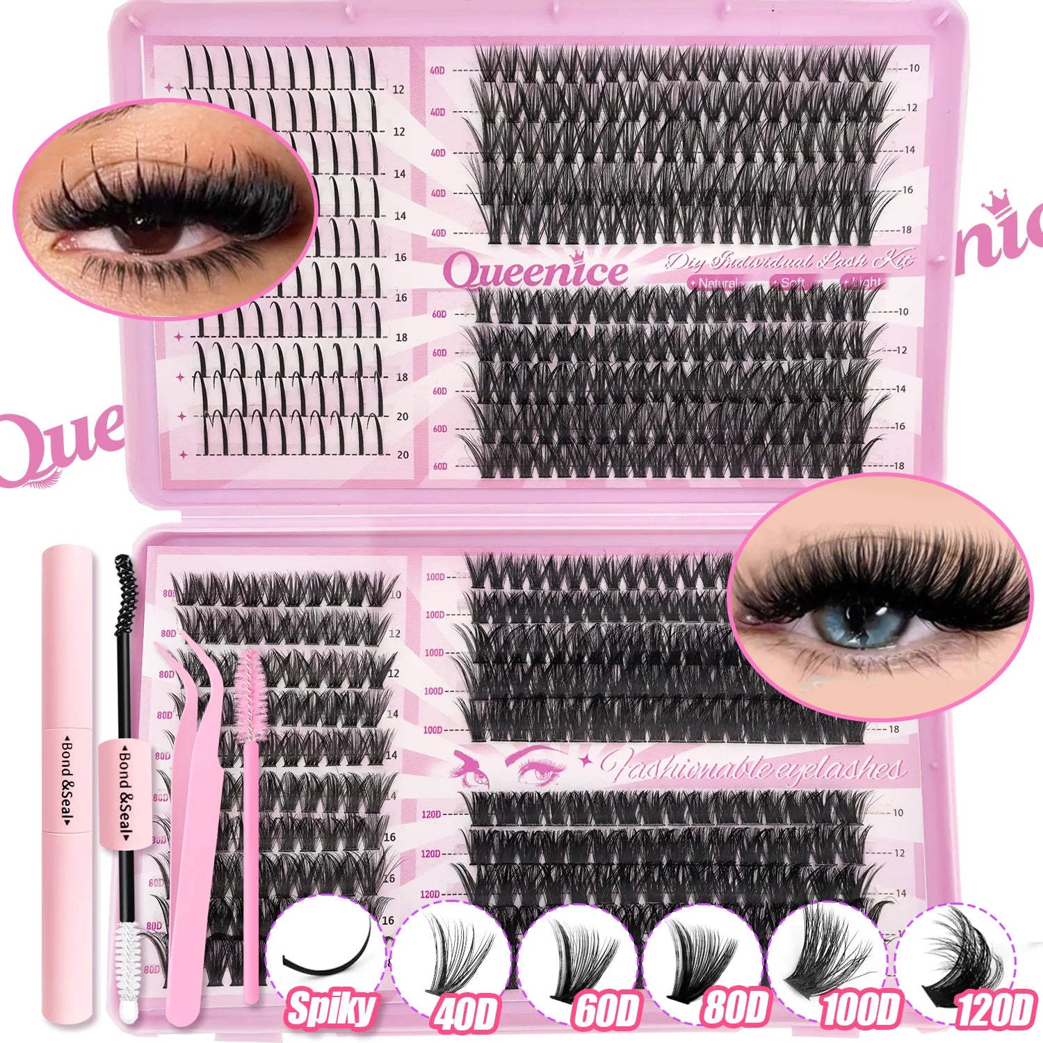 Kit de extensión de pestañas DIY, grupos de pestañas individuales de 9-16mm con unión y sello, pestañas naturales tenues