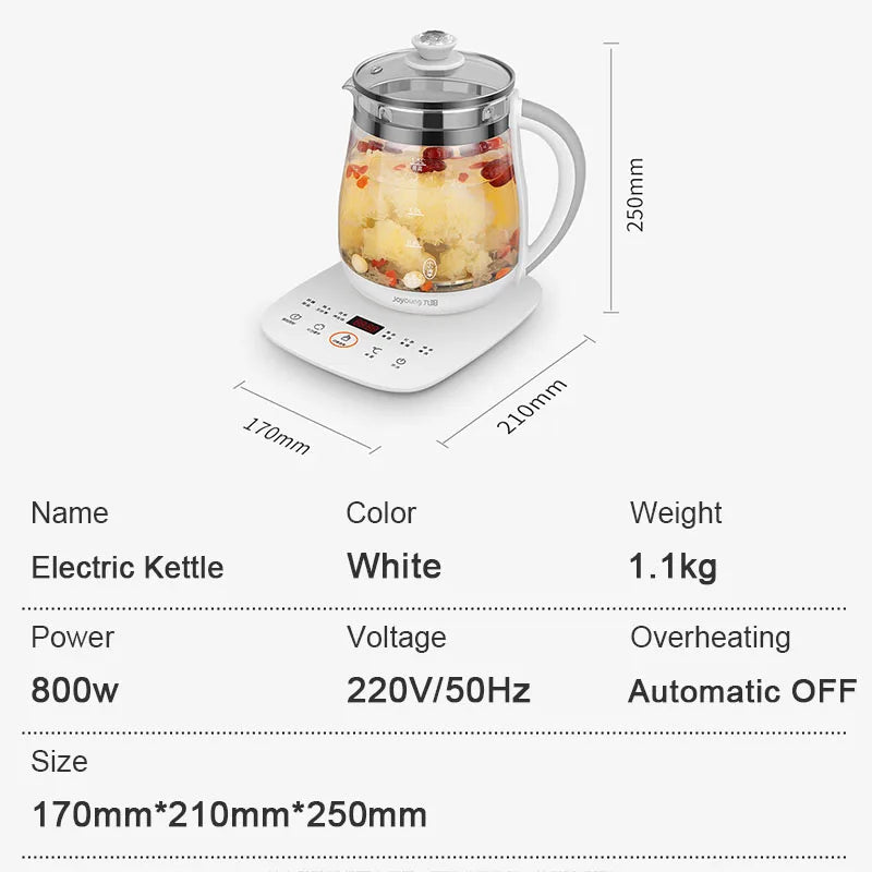 Olla saludable Jiuyang de 220V, tetera de flores multifuncional, tetera de vidrio para estofado, Mini cocina portátil de 1,5 l, cocina para postre y té
