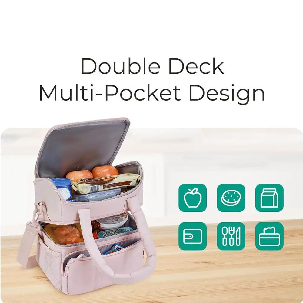 Bolsa de almuerzo duradera de gran capacidad, fiambrera aislante impermeable, bolsa acolchada multifuncional de doble cubierta para oficina