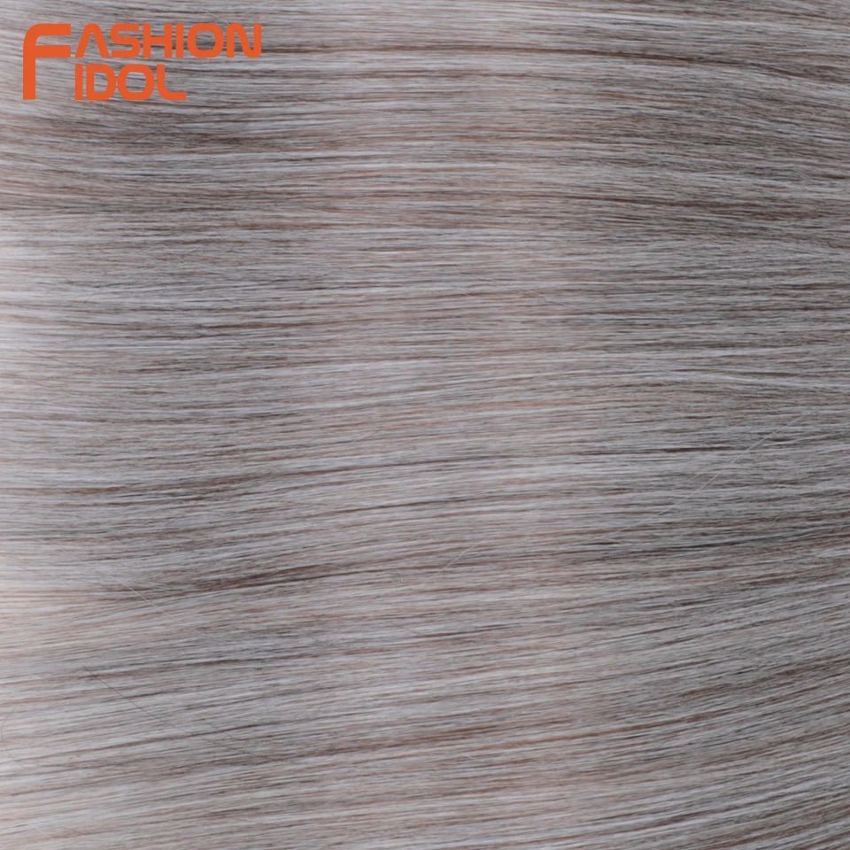 FASHION IDOL, 28 pulgadas, 300g/3 piezas, cabello liso, cabello trenzado sintético, extensiones de cabello de fibra resistente al calor, color gris ombré