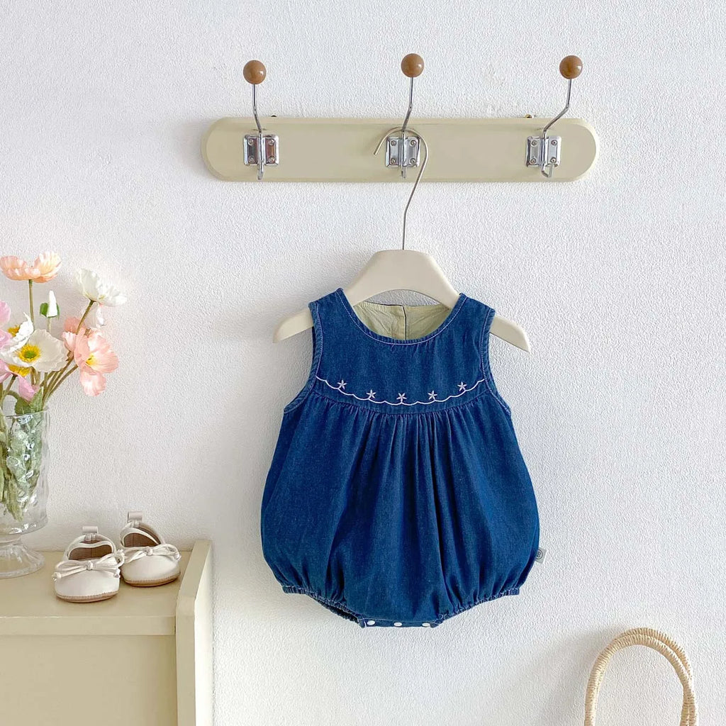 Mono vaquero sin mangas para bebés y niñas con bordado de estrellas, mono informal para uso diario y sesiones de fotos