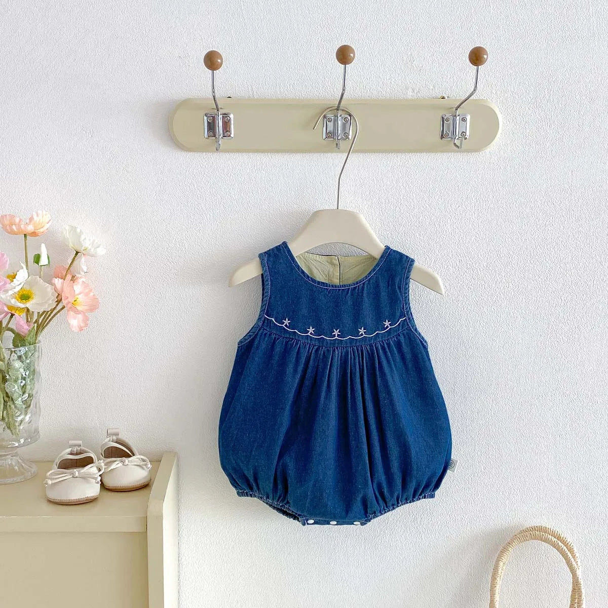Mono vaquero sin mangas para bebés y niñas con bordado de estrellas, mono informal para uso diario y sesiones de fotos
