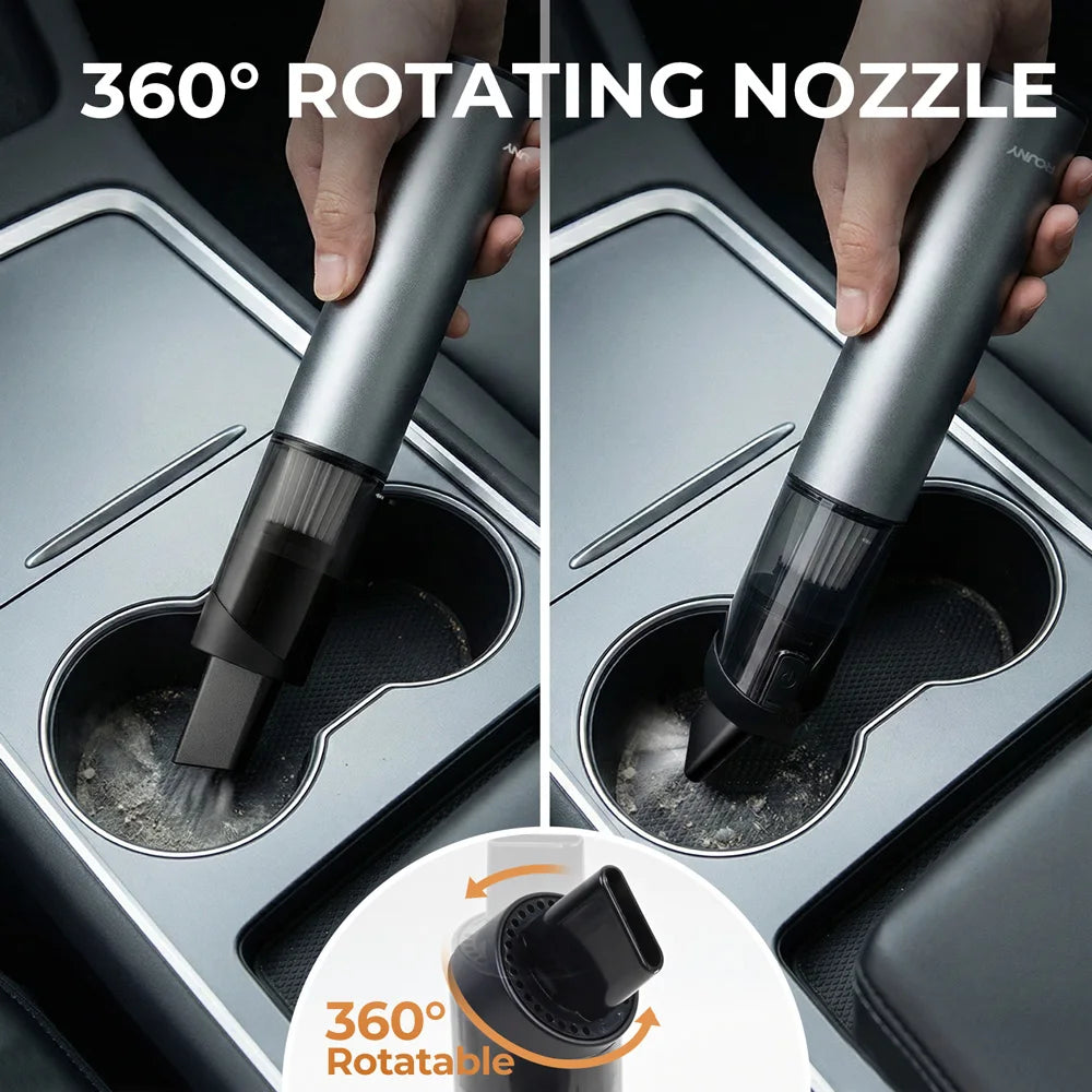 ROUNY Mini aspiradora inalámbrica de mano, succión y soplador sin escobillas de 2 velocidades, 70W, carga tipo C, para coche/hogar/teclado