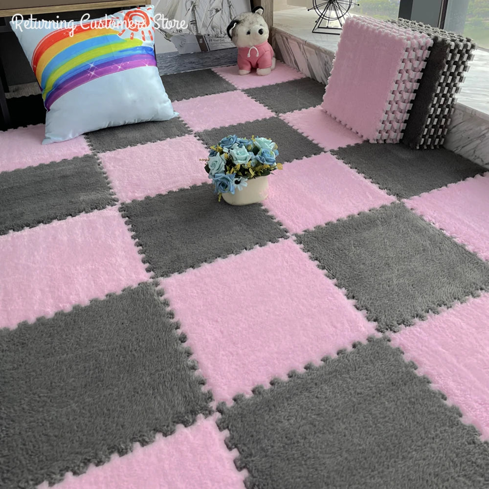 Alfombra de peluche suave de 30x30CM para niños, alfombra de juego, alfombra de rompecabezas, tapete de juego cálido, azulejos de ejercicio entrelazados, alfombra decorativa para suelo