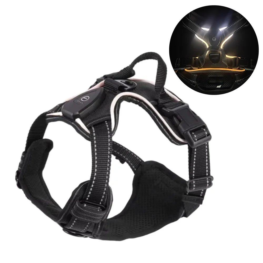 Arnés para perro con luz LED duradera, correa para el pecho luminosa recargable ajustable para mascotas, chaleco brillante suave intermitente para perros, gatos y mascotas