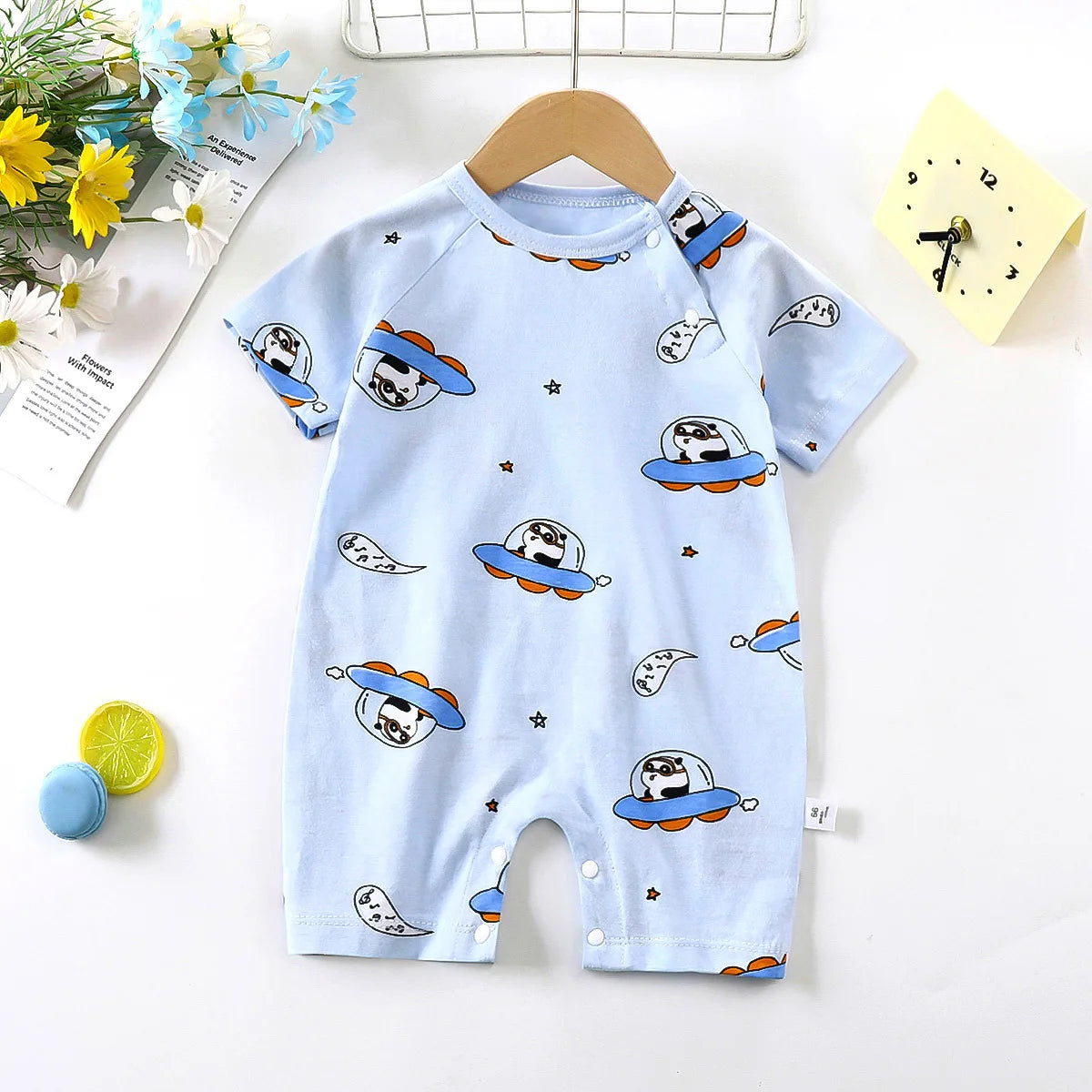 Monos de dibujos animados para bebé, mono de algodón transpirable de verano de manga corta para recién nacidos, niños y niñas, ropa para gatear