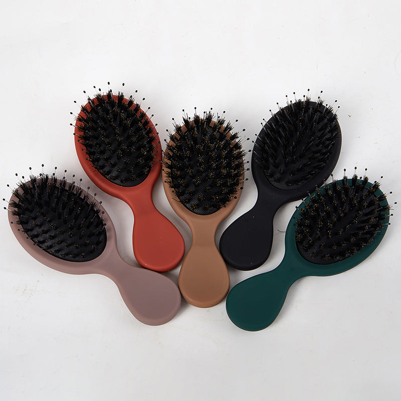 Mini cepillo ovalado portátil de cerdas de jabalí, peine de masaje para el cuero cabelludo, herramienta de peinado para el cuidado del cabello, 1 piezas
