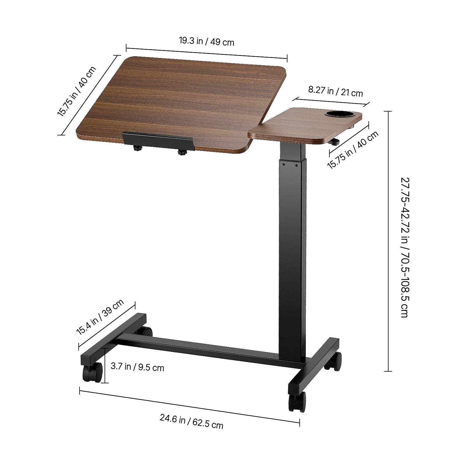 SucceBuy Mesa sobrecama Mesa auxiliar de cama móvil con ruedas giratorias Escritorio para computadora portátil ajustable en altura y ángulo para oficina, estudio y hogar