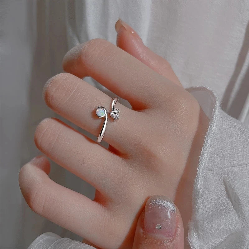 Anillo de Ópalo de Plata de Ley 925 para Mujer, Ajustable, para el Dedo Índice, Diseño Simple y Elegante, Joyería de Alta Gama, Regalo