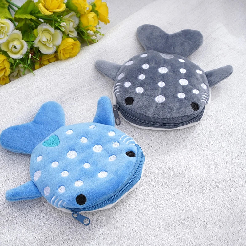 Monedero de Peluche con Diseño de Tiburón Ballena, Cartera Kawaii, Bolsa de Monedas Portátil, Organizador de Monedas para Llaves y Auriculares, Bolsa con Cierre, Regalo para Niños