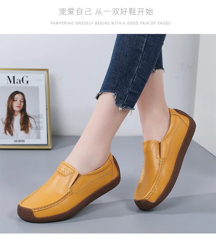 Zapatos informales De cuero genuino para Mujer, zapatillas De ocio, mocasines sin cordones De marca De lujo para Mujer, mocasines suaves para Mujer, Zapatos De Mujer