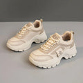Zapatillas de deporte para mujer, zapatos de cuero con aumento de altura, zapatos informales con cordones a la moda, zapatos vulcanizados para exteriores, zapatos de plataforma de diseñador para mujer