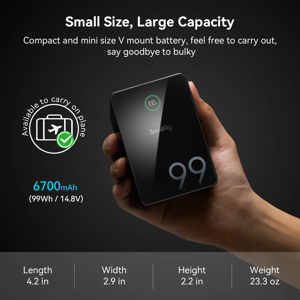 Batería SmallRig VB99 Pro Mini V Mount 99Wh 6800mAh PD 100W USB-C de carga rápida para cámara, videocámara, fotografía, iluminación de vídeo
